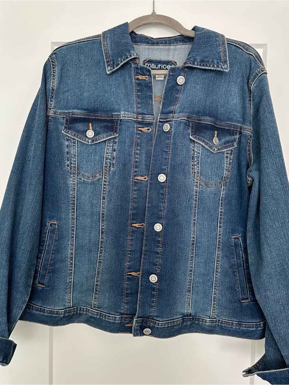 Maurices Medium Blue Denim Jacket with Contrast Stitching